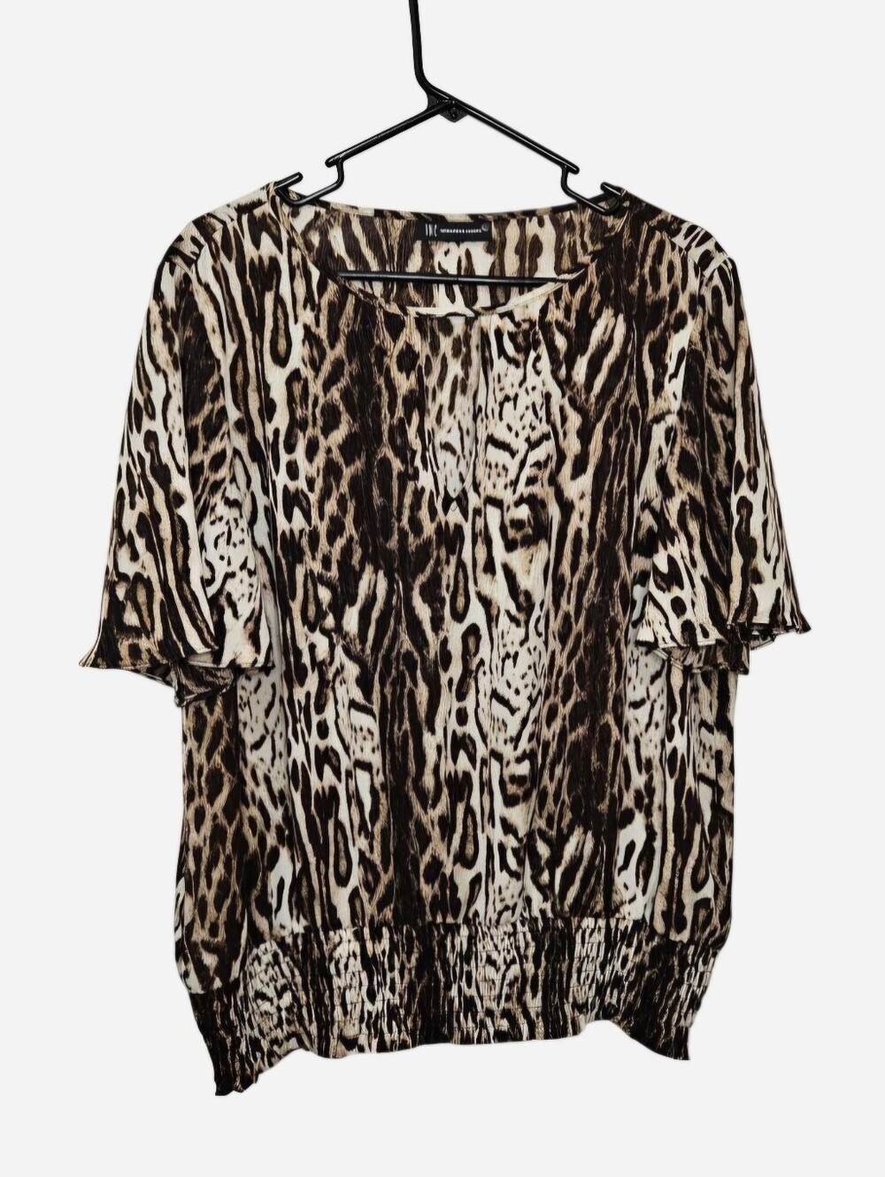 I.N.C. International Concepts Printed Smocked-Hem Blouse bold animal print XXL